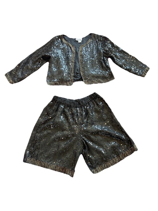 Vintage Other - Vintage 1980’s Silk Sequin Beaded 2 Pc Set Jacket Shorts Black Gold S Glamour